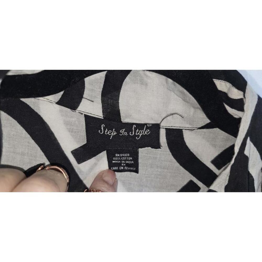 Step in Style 2X Black and White Patterned Long Sleeve Dress 100% Cotton - Picture 8 of 14